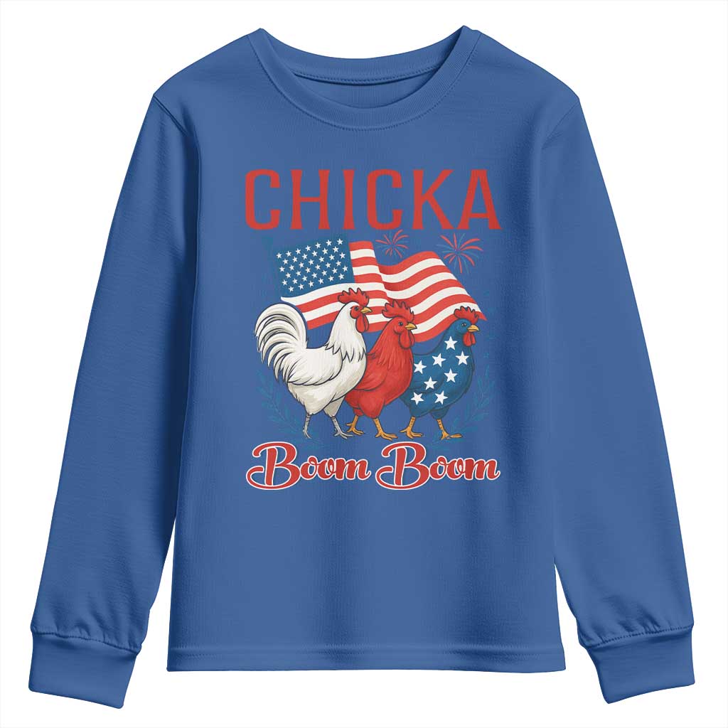 Chicka Boom Boom Patriotic Chicken Youth Sweatshirt Funny Patriotic 4th of July Red White and Blue Farm TS02 Royal Blue Print Your Wear