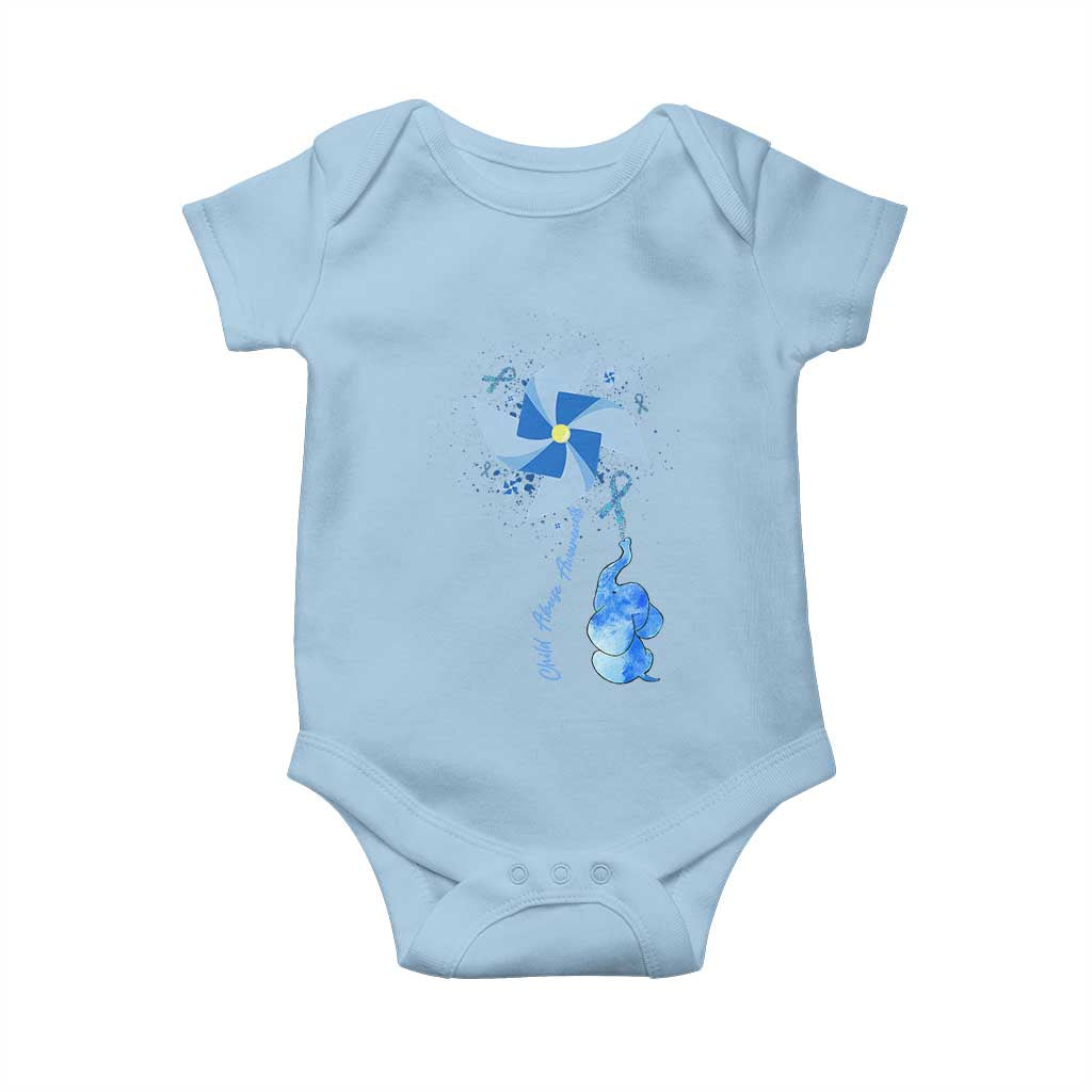 Child Abuse Prevention Awareness Baby Onesie Pinwheel Elephant TS11 Light Blue Print Your Wear