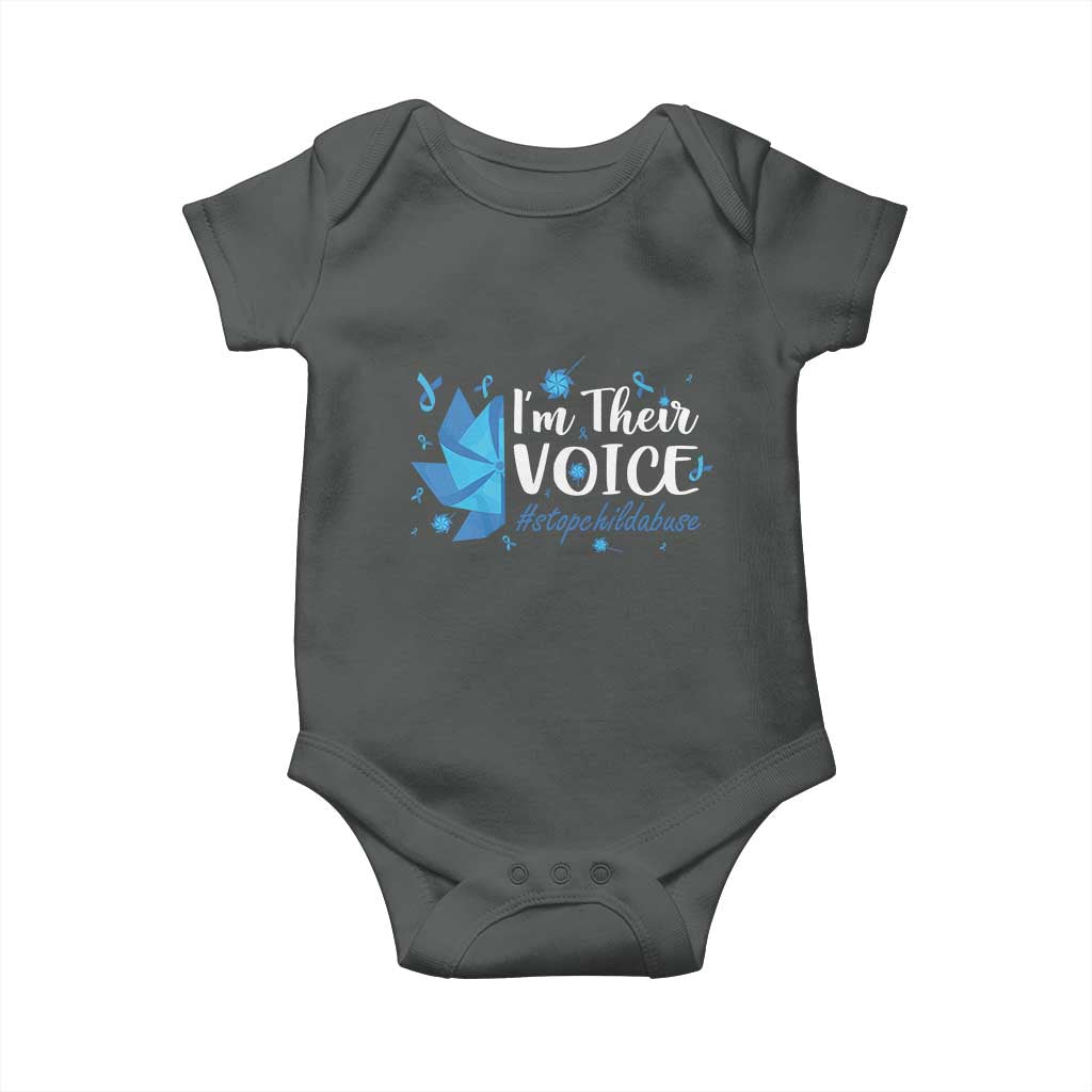 Child Abuse Prevention Awareness I'm Their Voice Baby Onesie Blue Pinwheels TS11 Dark Heather Print Your Wear