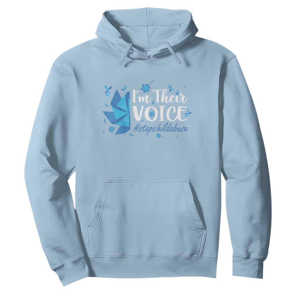 Child Abuse Prevention Awareness I'm Their Voice Hoodie Blue Pinwheels TS11 Light Blue Print Your Wear