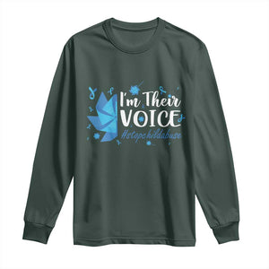 Child Abuse Prevention Awareness I'm Their Voice Long Sleeve Shirt Blue Pinwheels TS11 Dark Forest Green Print Your Wear