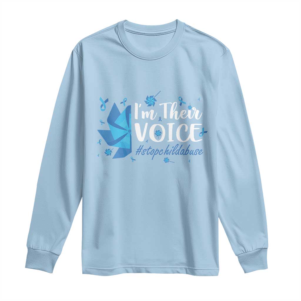 Child Abuse Prevention Awareness I'm Their Voice Long Sleeve Shirt Blue Pinwheels TS11 Light Blue Print Your Wear