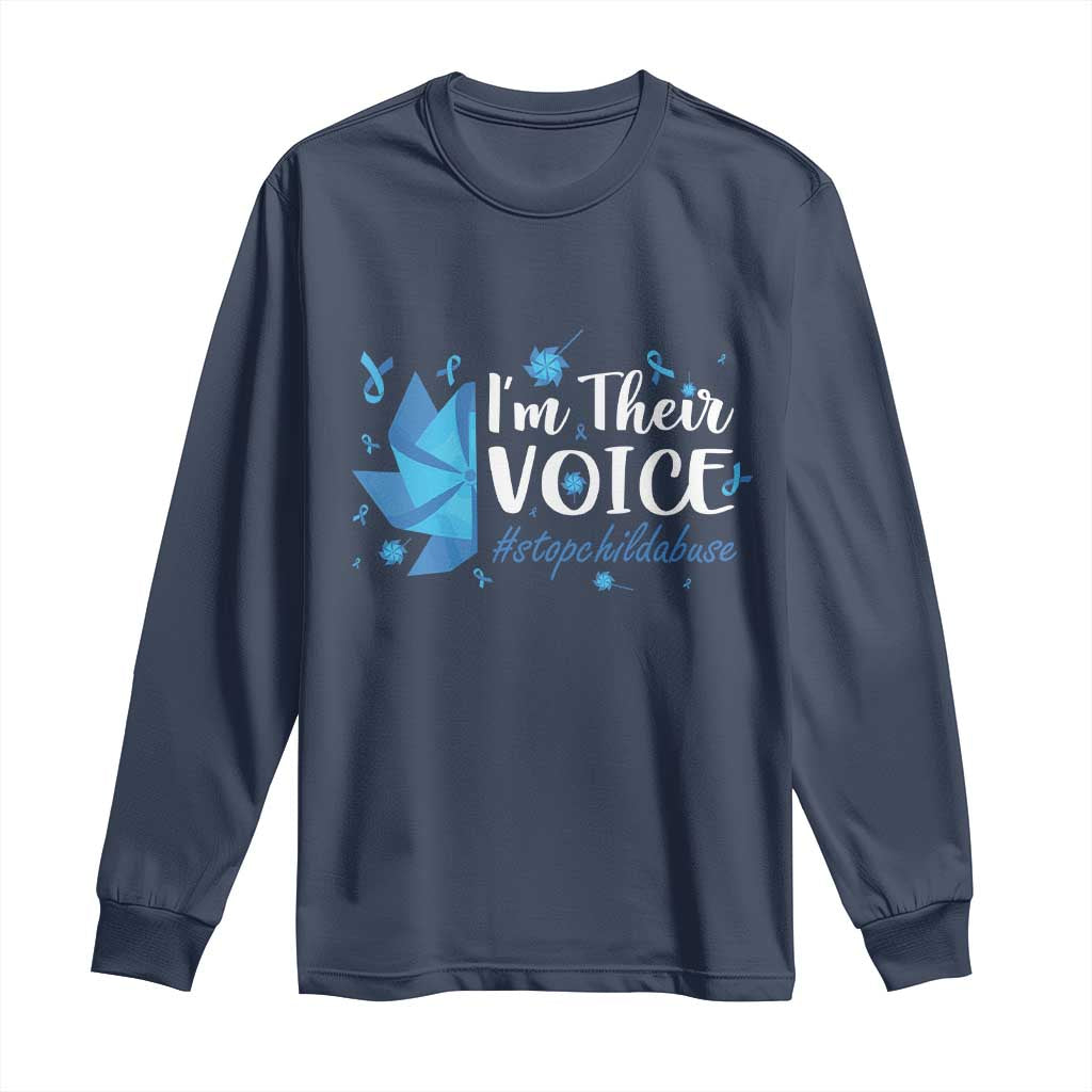 Child Abuse Prevention Awareness I'm Their Voice Long Sleeve Shirt Blue Pinwheels TS11 Navy Print Your Wear
