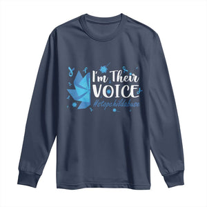 Child Abuse Prevention Awareness I'm Their Voice Long Sleeve Shirt Blue Pinwheels TS11 Navy Print Your Wear