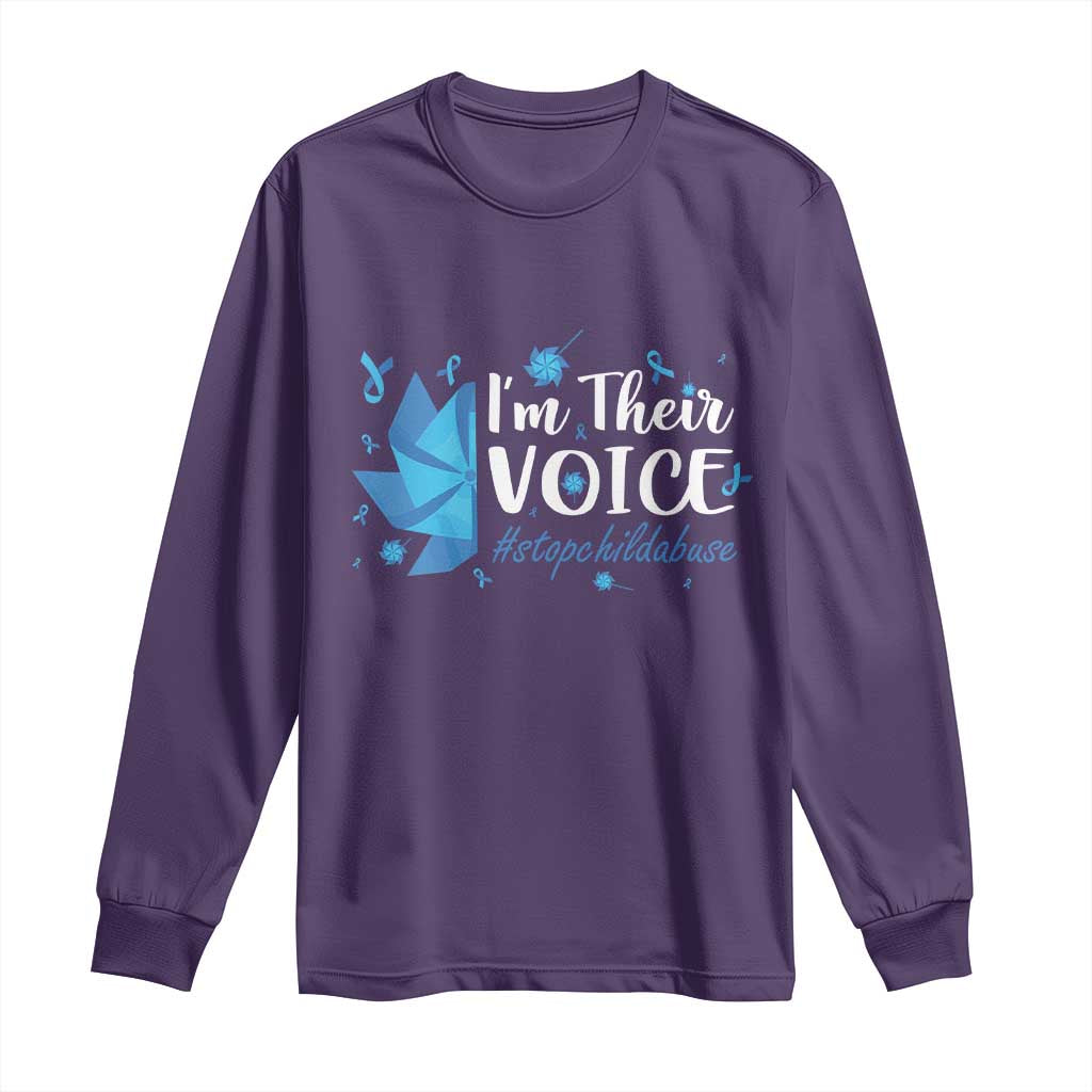 Child Abuse Prevention Awareness I'm Their Voice Long Sleeve Shirt Blue Pinwheels TS11 Purple Print Your Wear
