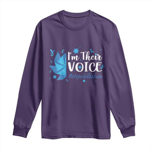Child Abuse Prevention Awareness I'm Their Voice Long Sleeve Shirt Blue Pinwheels TS11 Purple Print Your Wear