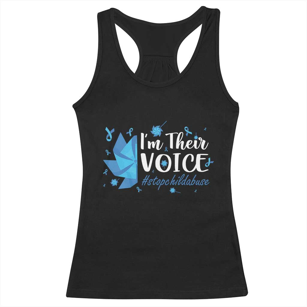 Child Abuse Prevention Awareness I'm Their Voice Racerback Tank Top Blue Pinwheels TS11 Black Print Your Wear