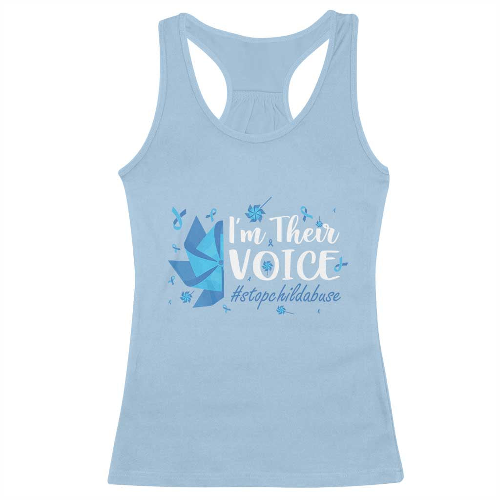 Child Abuse Prevention Awareness I'm Their Voice Racerback Tank Top Blue Pinwheels TS11 Light Blue Print Your Wear