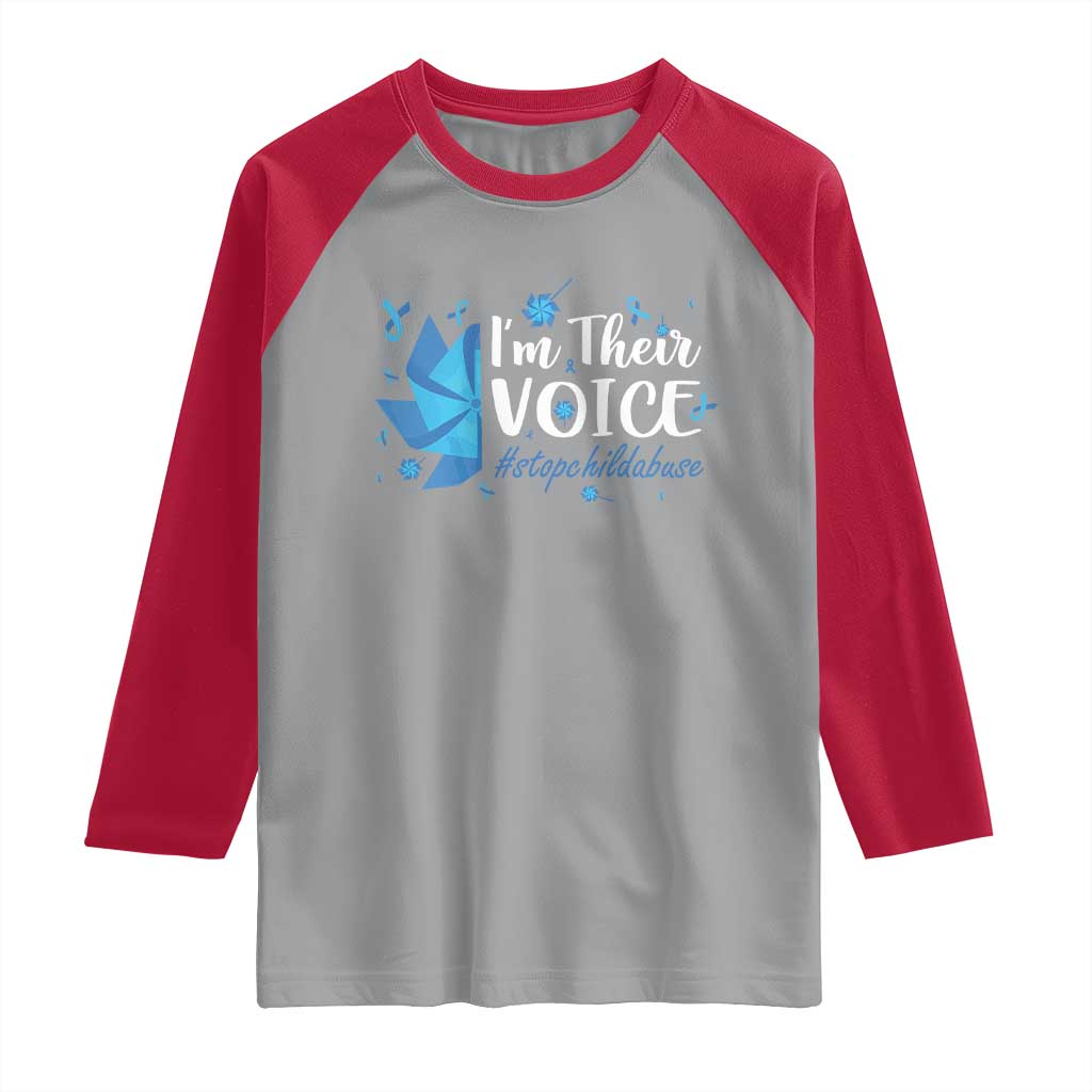 Child Abuse Prevention Awareness I'm Their Voice Raglan Shirt Blue Pinwheels TS11 Sport Gray Red Print Your Wear