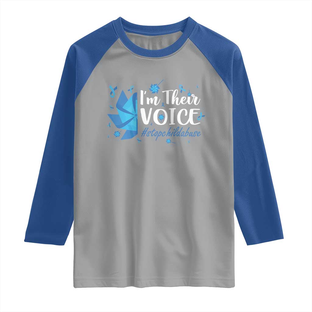 Child Abuse Prevention Awareness I'm Their Voice Raglan Shirt Blue Pinwheels TS11 Sport Gray Royal Print Your Wear