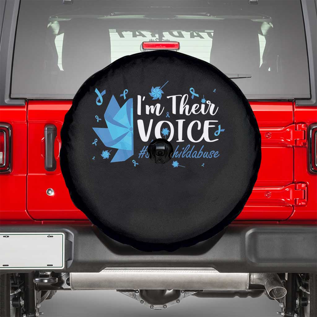 Child Abuse Prevention Awareness I'm Their Voice Spare Tire Cover Blue Pinwheels TS11 Black Print Your Wear