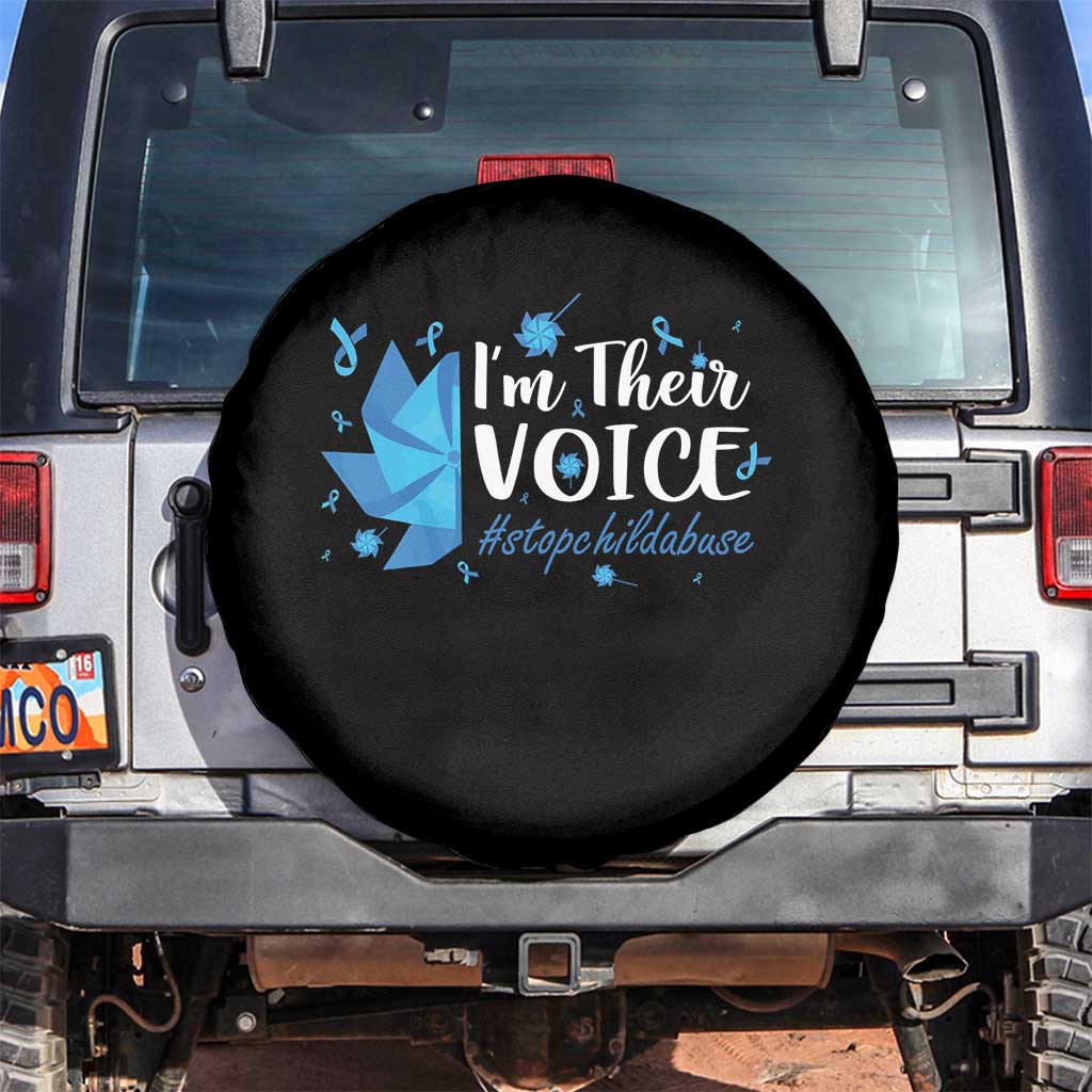 Child Abuse Prevention Awareness I'm Their Voice Spare Tire Cover Blue Pinwheels TS11 No hole Black Print Your Wear