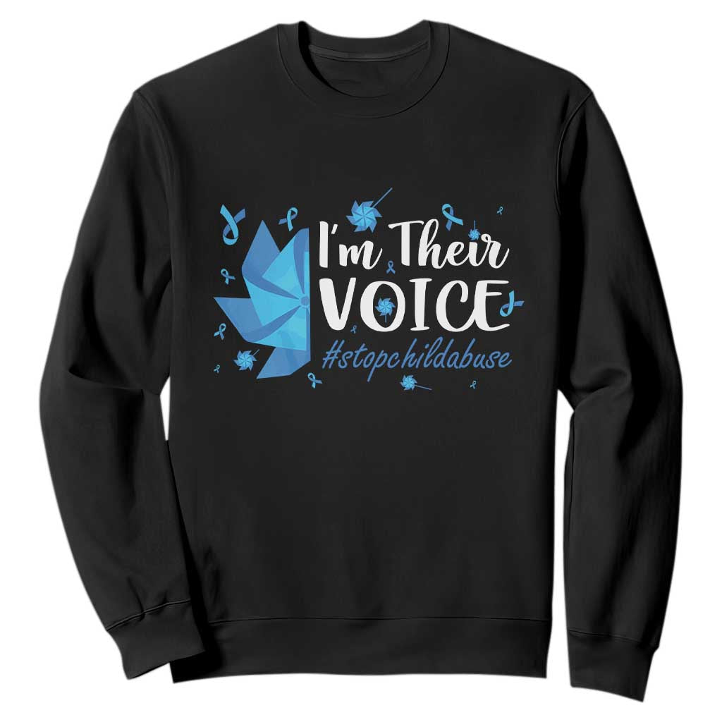 Child Abuse Prevention Awareness I'm Their Voice Sweatshirt Blue Pinwheels TS11 Black Print Your Wear