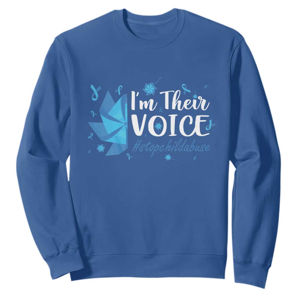 Child Abuse Prevention Awareness I'm Their Voice Sweatshirt Blue Pinwheels TS11 Royal Blue Print Your Wear
