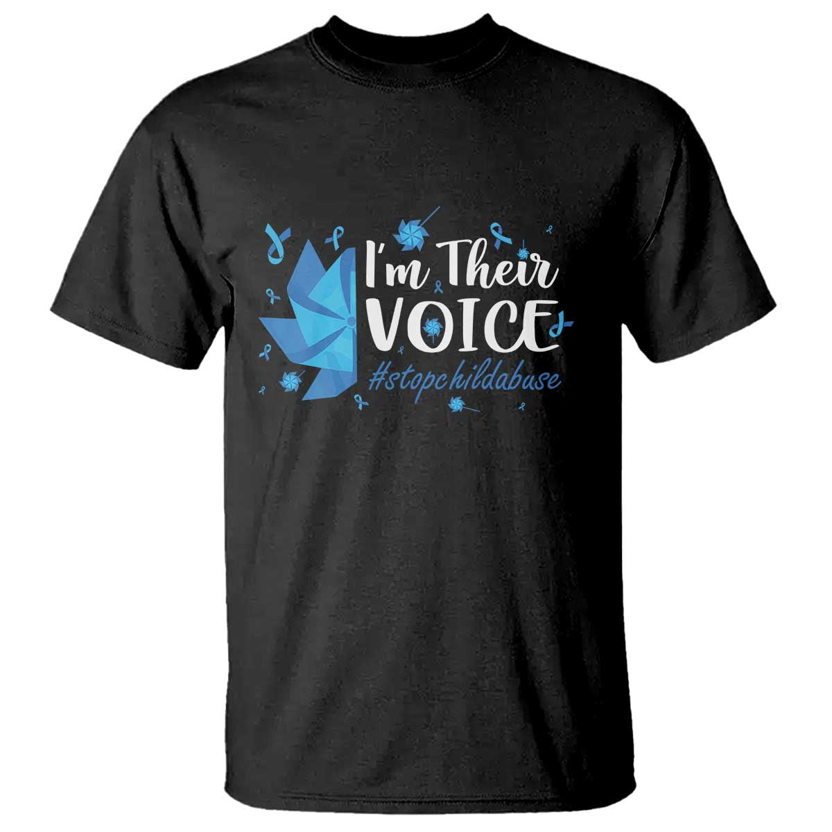Child Abuse Prevention Awareness I'm Their Voice T Shirt Blue Pinwheels TS11 Black Print Your Wear