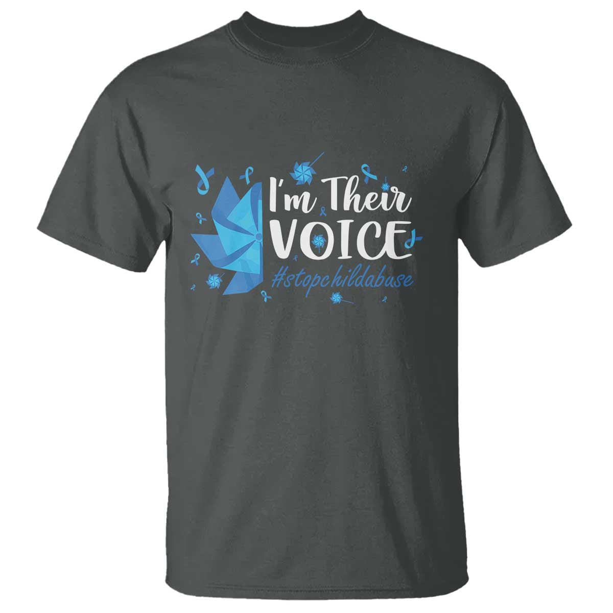Child Abuse Prevention Awareness I'm Their Voice T Shirt Blue Pinwheels TS11 Dark Heather Print Your Wear