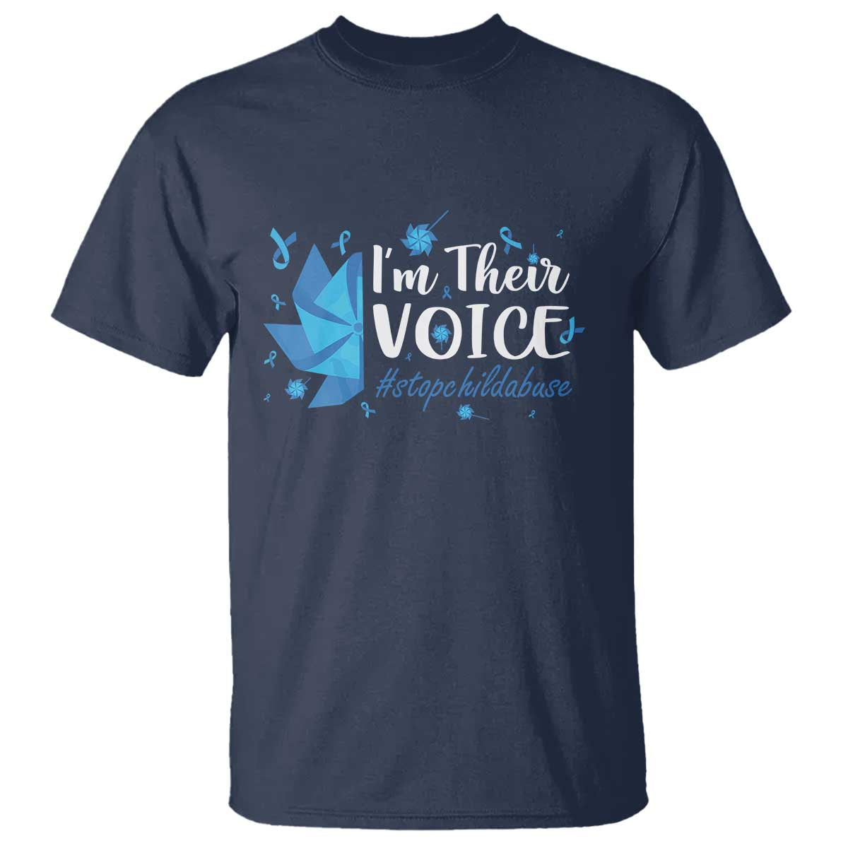 Child Abuse Prevention Awareness I'm Their Voice T Shirt Blue Pinwheels TS11 Navy Print Your Wear