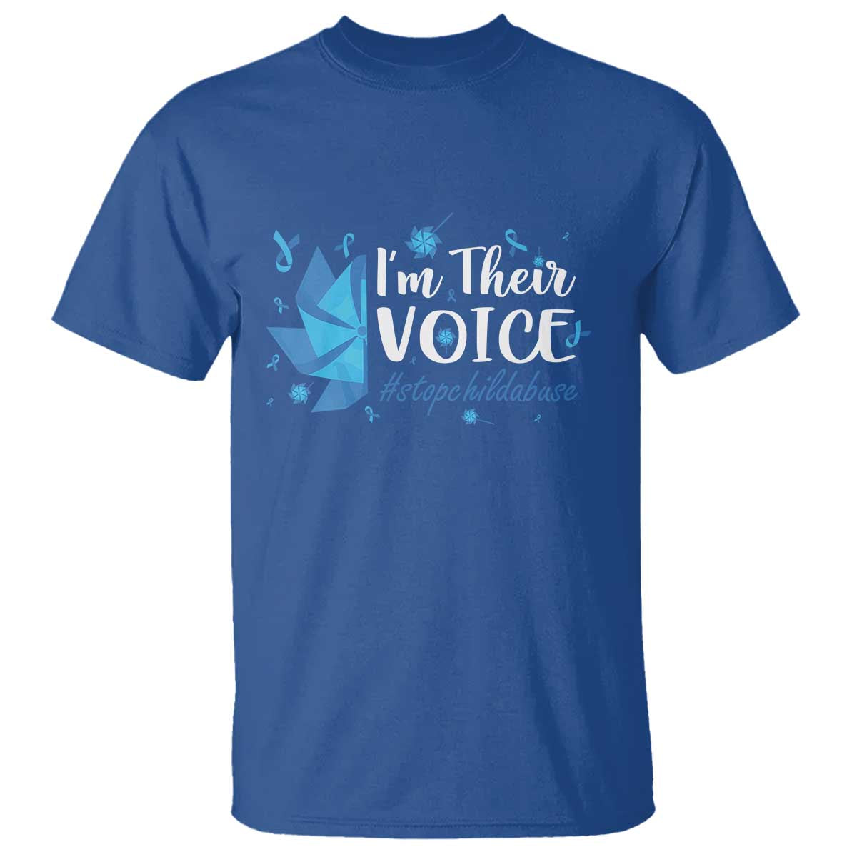 Child Abuse Prevention Awareness I'm Their Voice T Shirt Blue Pinwheels TS11 Royal Blue Print Your Wear