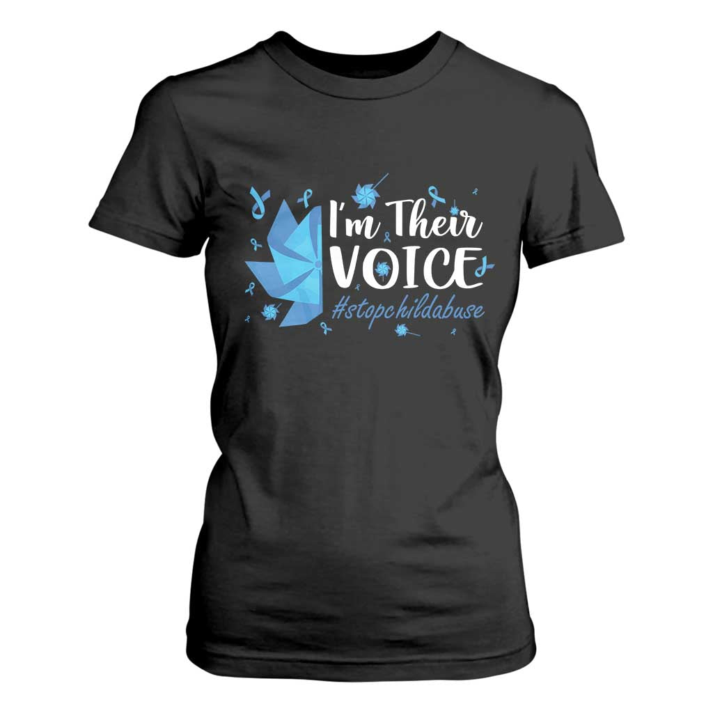 Child Abuse Prevention Awareness I'm Their Voice T Shirt For Women Blue Pinwheels TS11 Black Print Your Wear