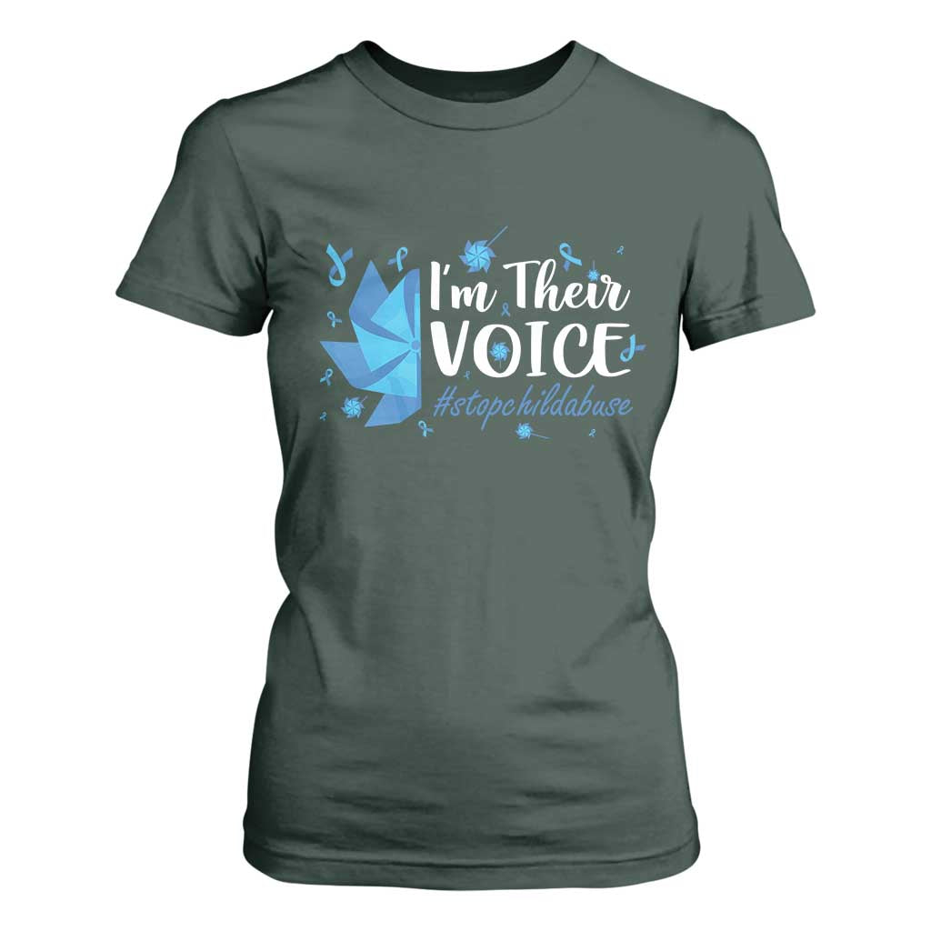 Child Abuse Prevention Awareness I'm Their Voice T Shirt For Women Blue Pinwheels TS11 Dark Forest Green Print Your Wear