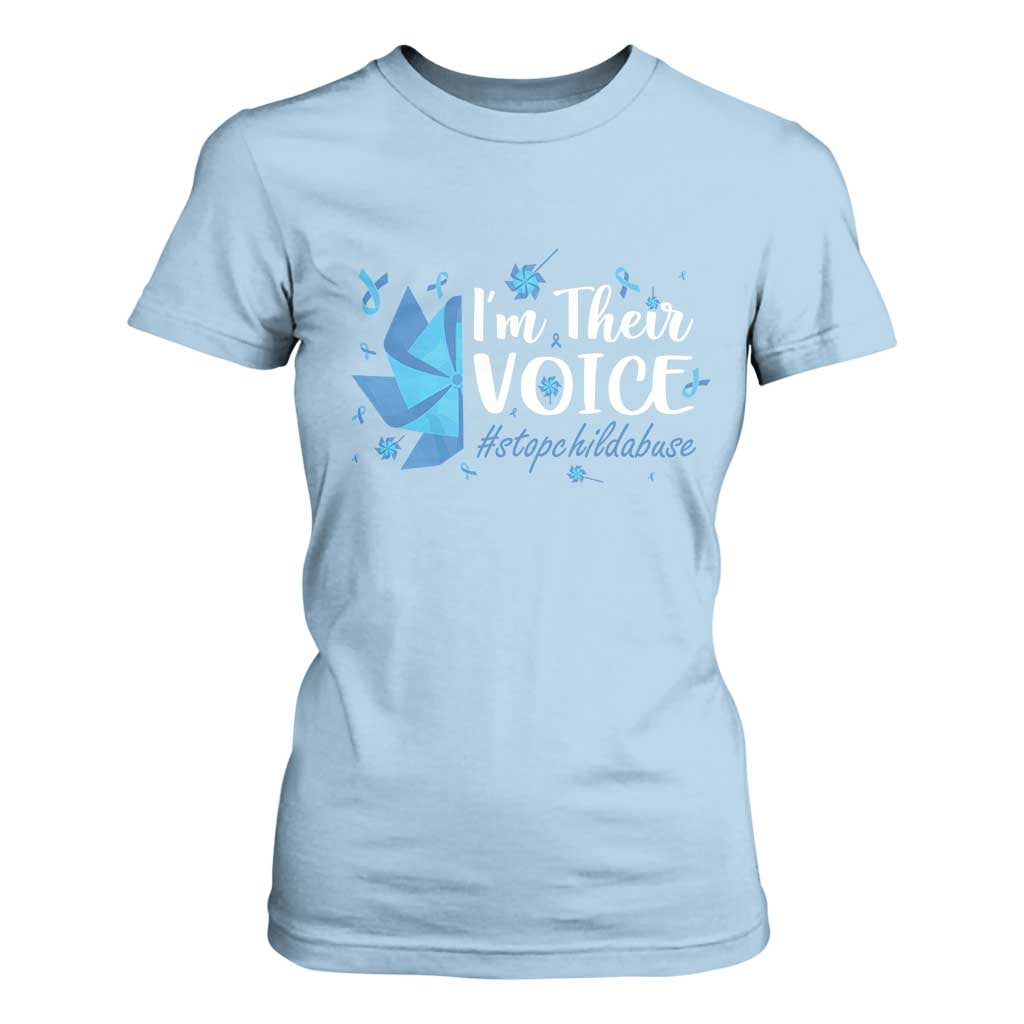 Child Abuse Prevention Awareness I'm Their Voice T Shirt For Women Blue Pinwheels TS11 Light Blue Print Your Wear