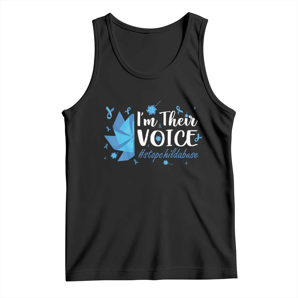 Child Abuse Prevention Awareness I'm Their Voice Tank Top Blue Pinwheels TS11 Black Print Your Wear