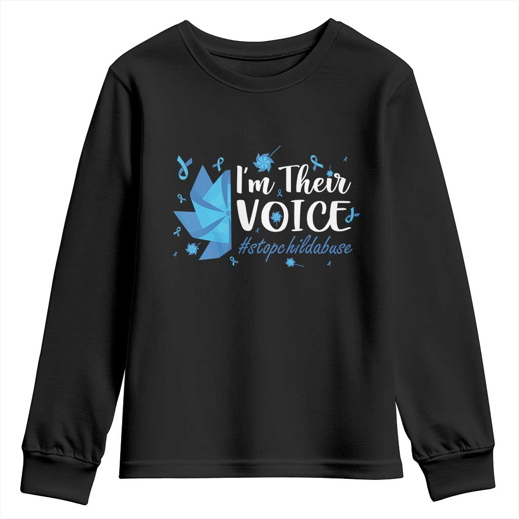 Child Abuse Prevention Awareness I'm Their Voice Youth Sweatshirt Blue Pinwheels TS11 Black Print Your Wear