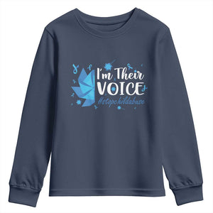 Child Abuse Prevention Awareness I'm Their Voice Youth Sweatshirt Blue Pinwheels TS11 Navy Print Your Wear
