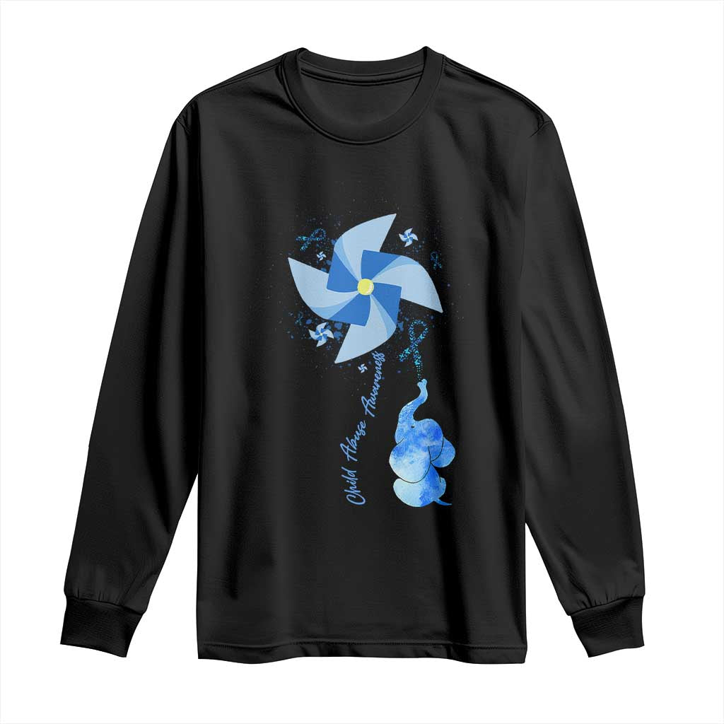 Child Abuse Prevention Awareness Long Sleeve Shirt Pinwheel Elephant TS11 Black Print Your Wear