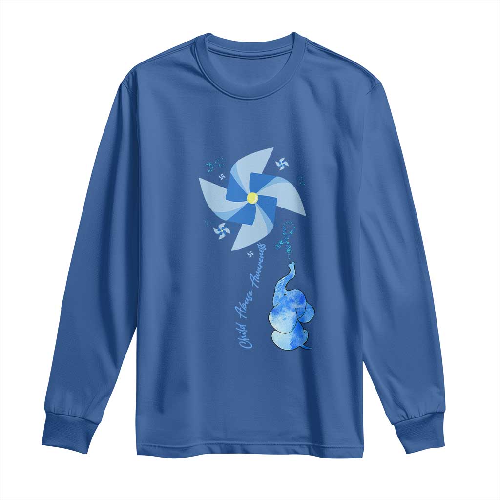 Child Abuse Prevention Awareness Long Sleeve Shirt Pinwheel Elephant TS11 Royal Blue Print Your Wear