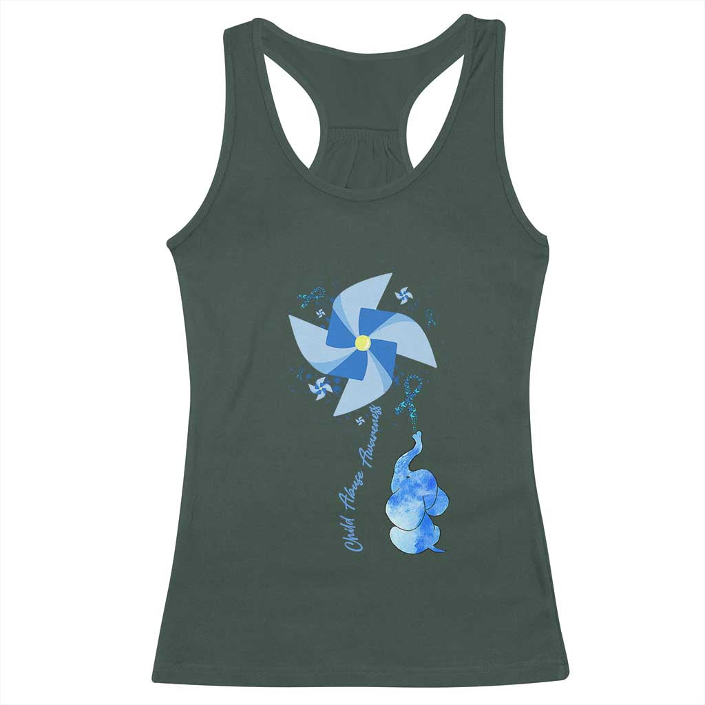 Child Abuse Prevention Awareness Racerback Tank Top Pinwheel Elephant TS11 Dark Forest Green Print Your Wear