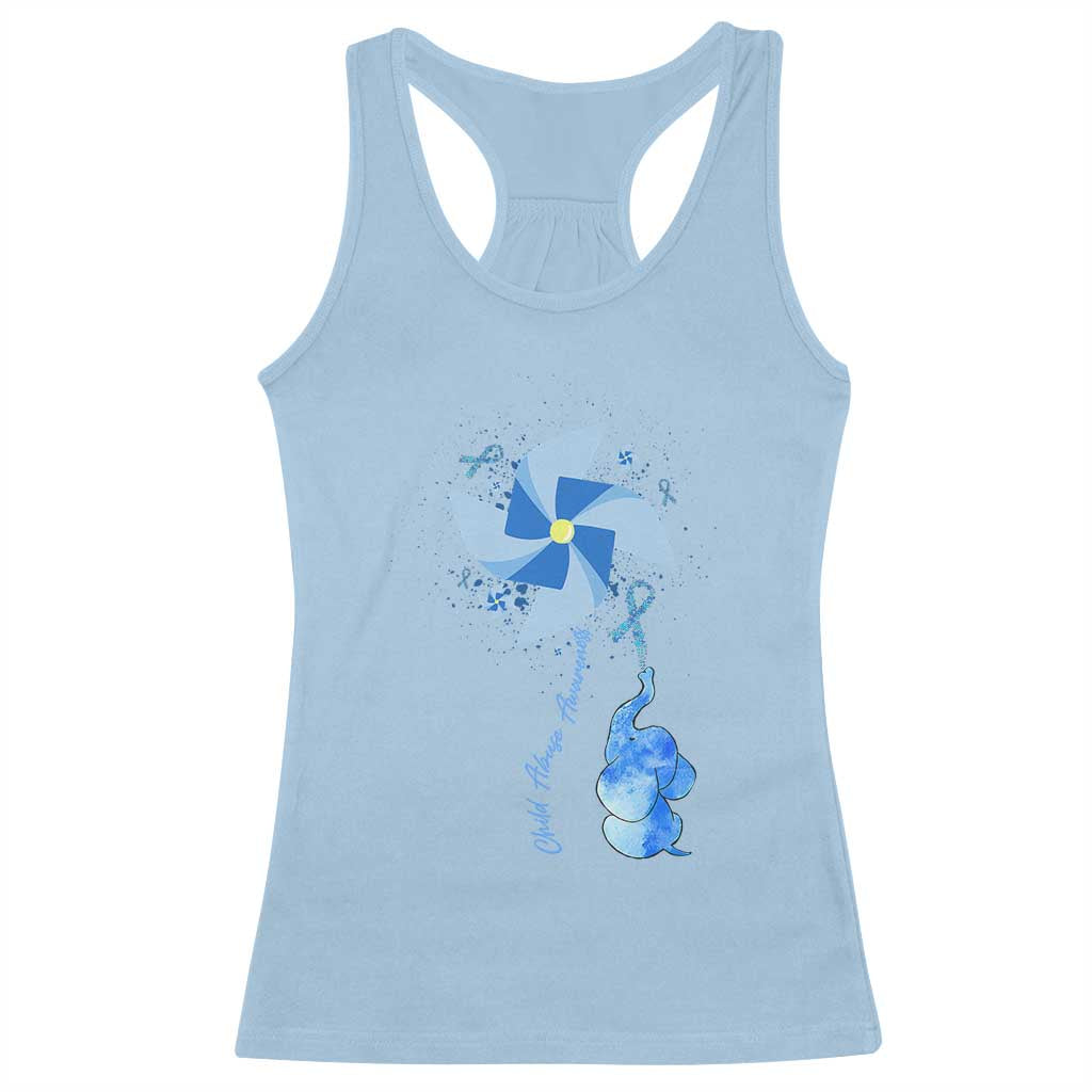 Child Abuse Prevention Awareness Racerback Tank Top Pinwheel Elephant TS11 Light Blue Print Your Wear