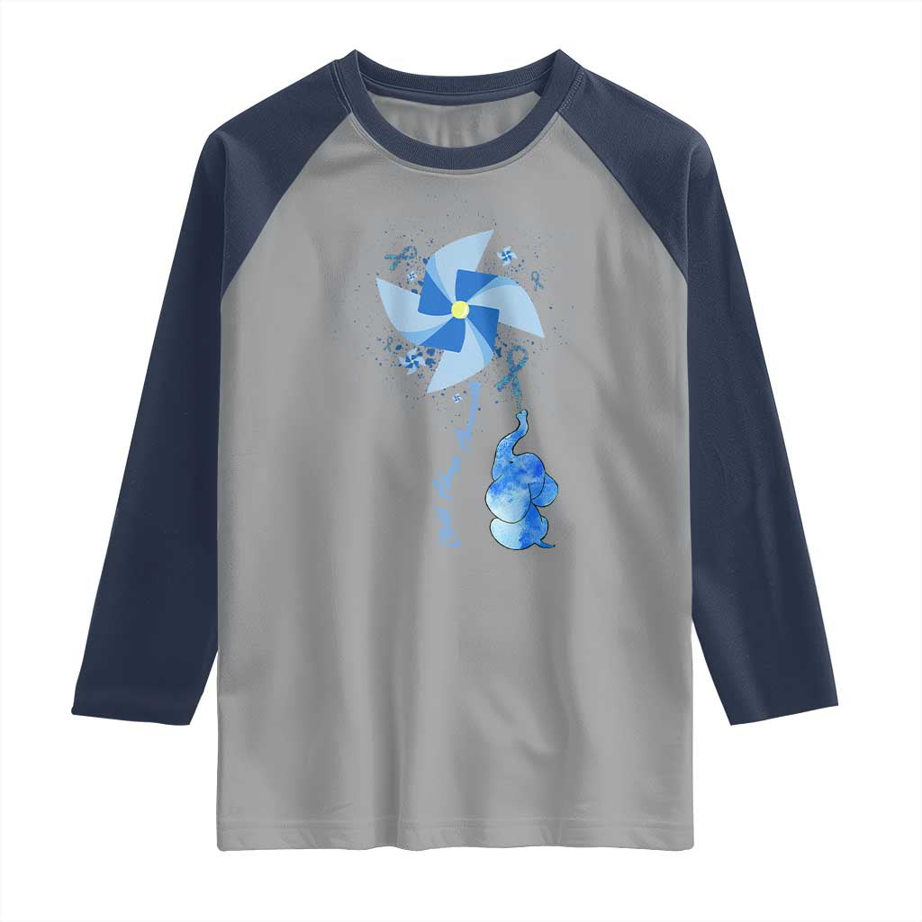 Child Abuse Prevention Awareness Raglan Shirt Pinwheel Elephant TS11 Sport Gray Navy Print Your Wear