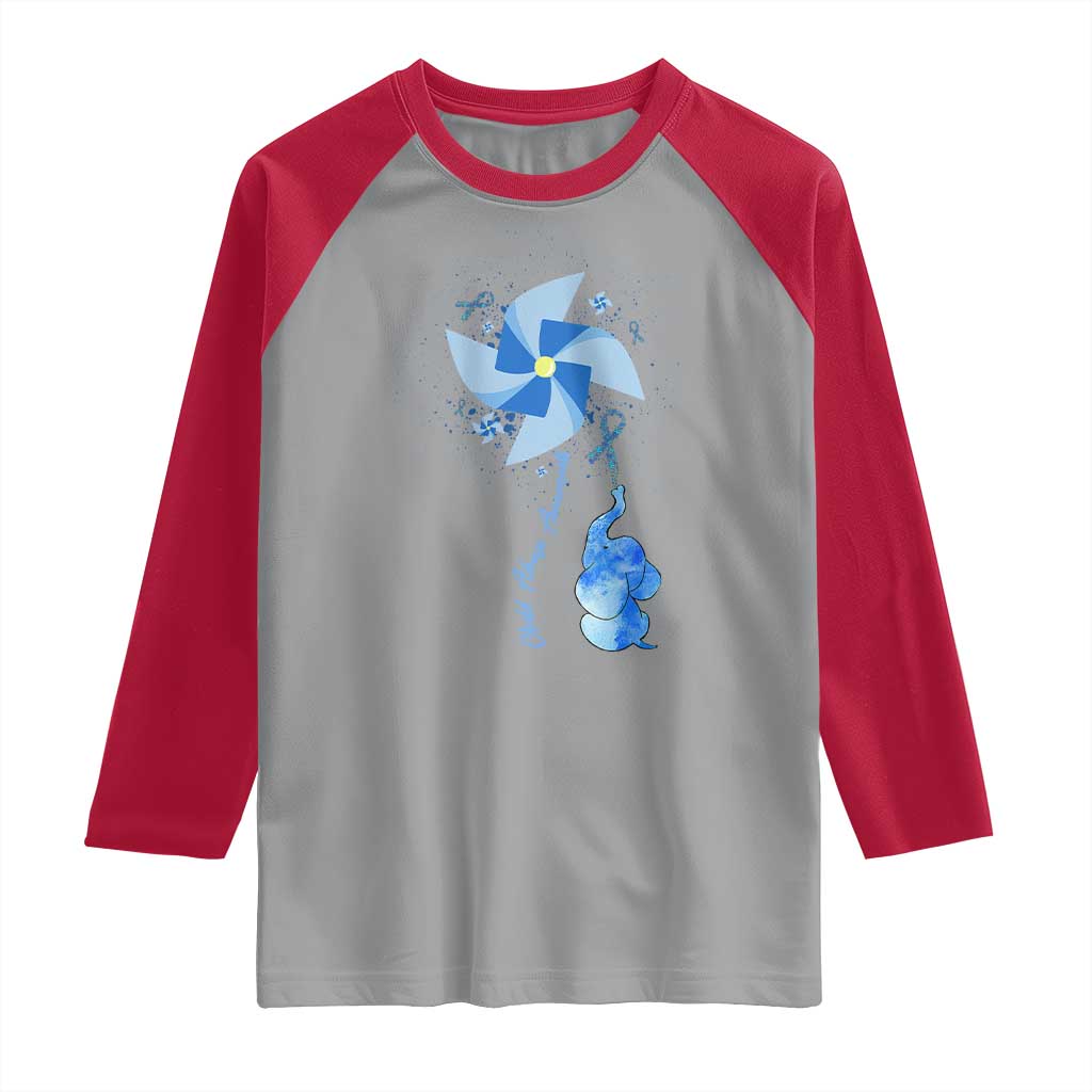 Child Abuse Prevention Awareness Raglan Shirt Pinwheel Elephant TS11 Sport Gray Red Print Your Wear