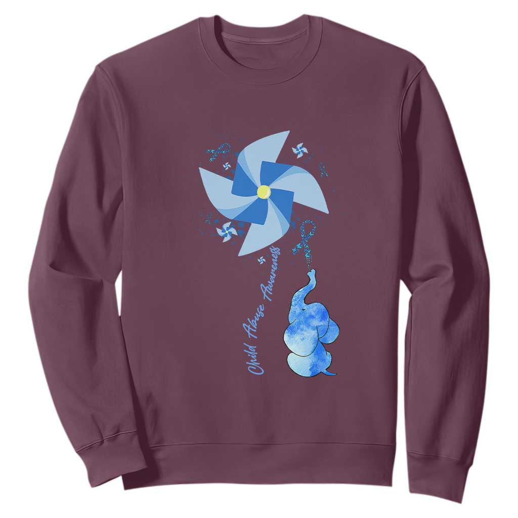 Child Abuse Prevention Awareness Sweatshirt Pinwheel Elephant TS11 Maroon Print Your Wear