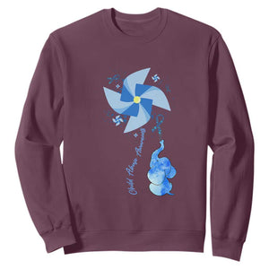 Child Abuse Prevention Awareness Sweatshirt Pinwheel Elephant TS11 Maroon Print Your Wear