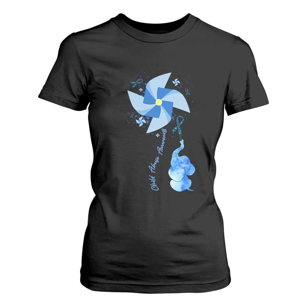 Child Abuse Prevention Awareness T Shirt For Women Pinwheel Elephant TS11 Black Print Your Wear