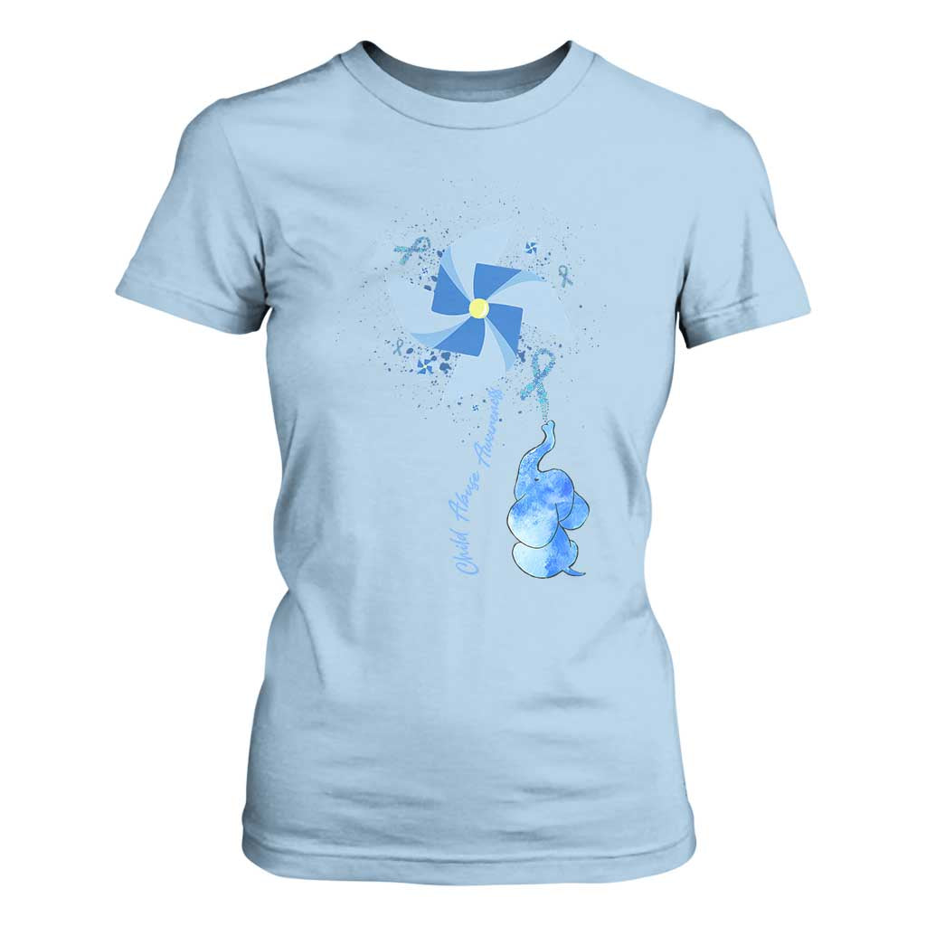 Child Abuse Prevention Awareness T Shirt For Women Pinwheel Elephant TS11 Light Blue Print Your Wear