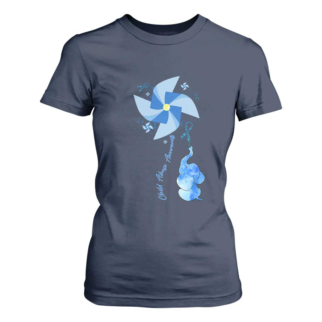 Child Abuse Prevention Awareness T Shirt For Women Pinwheel Elephant TS11 Navy Print Your Wear