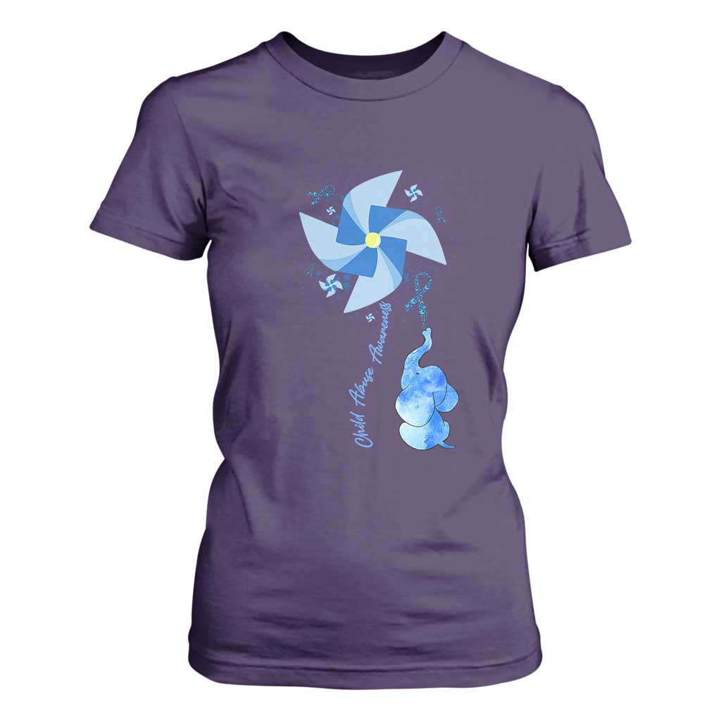 Child Abuse Prevention Awareness T Shirt For Women Pinwheel Elephant TS11 Purple Print Your Wear