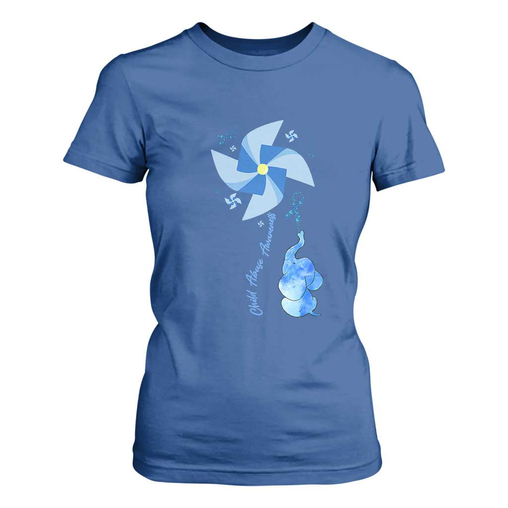 Child Abuse Prevention Awareness T Shirt For Women Pinwheel Elephant TS11 Royal Blue Print Your Wear