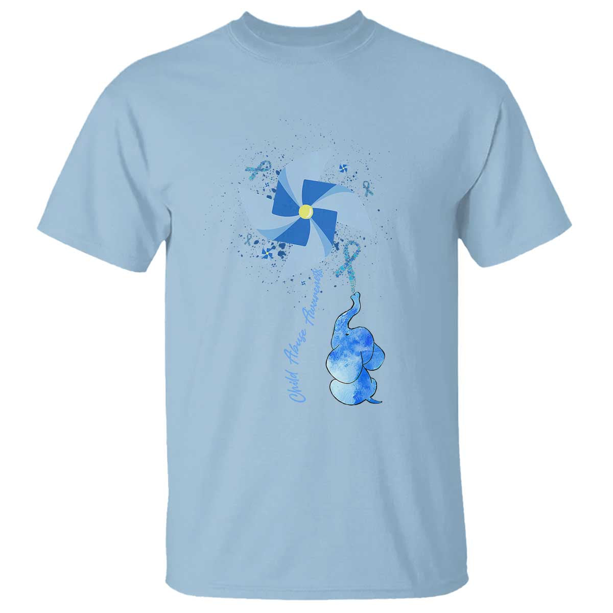Child Abuse Prevention Awareness T Shirt Pinwheel Elephant TS11 Light Blue Print Your Wear