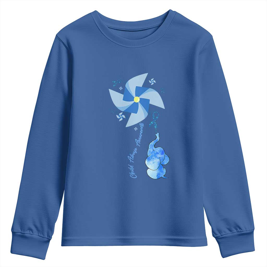 Child Abuse Prevention Awareness Youth Sweatshirt Pinwheel Elephant TS11 Royal Blue Print Your Wear