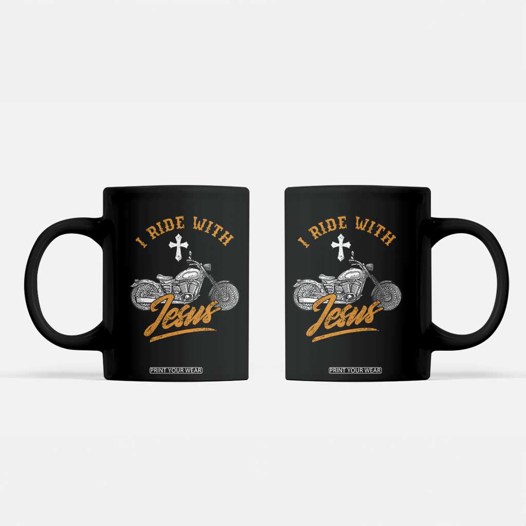 Christian Biker Coffee Mug I Ride With Jesus Faith Motorcycle TS02 Black Print Your Wear