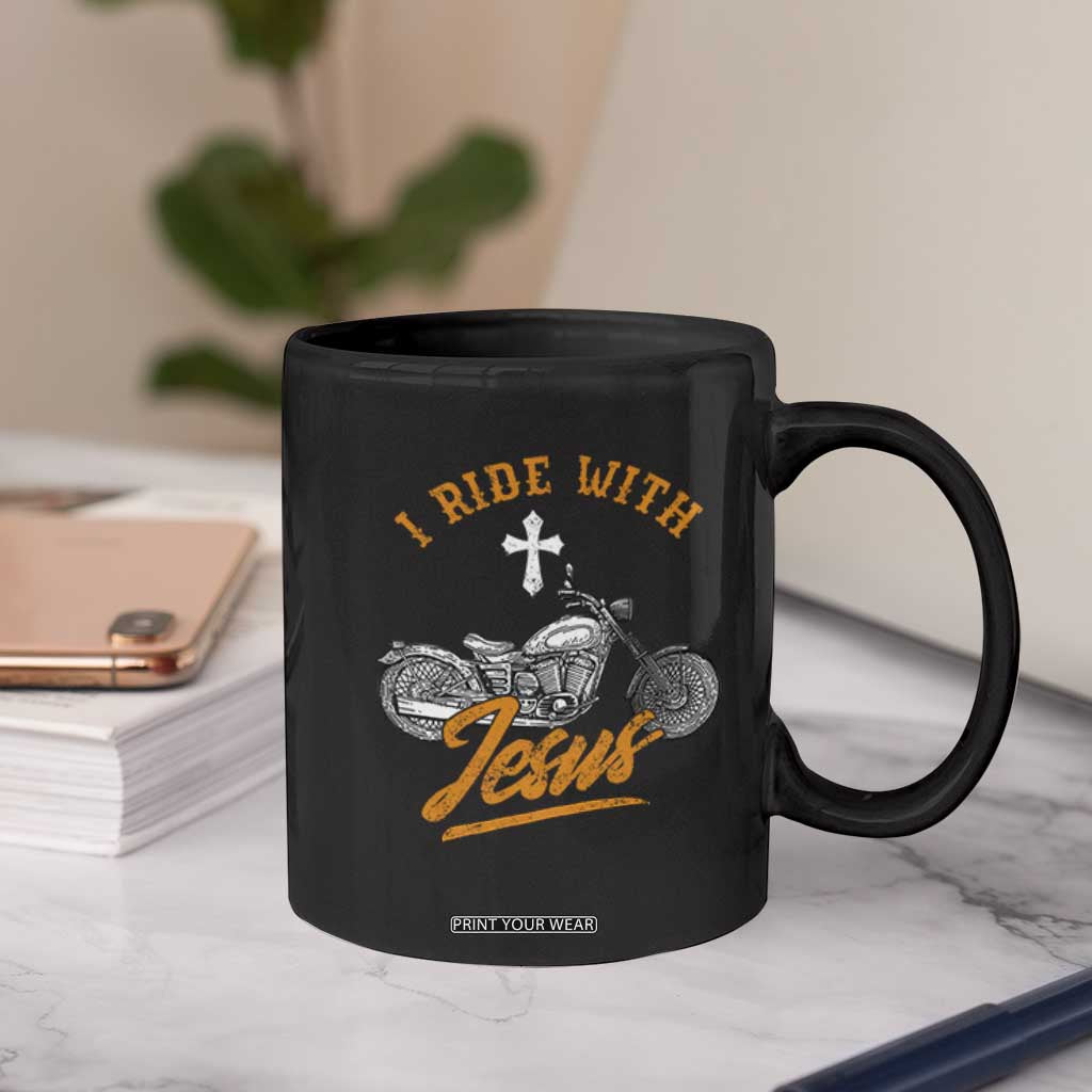 Christian Biker Coffee Mug I Ride With Jesus Faith Motorcycle TS02 Print Your Wear