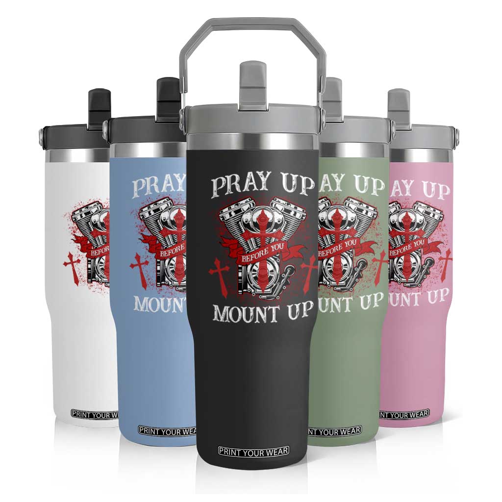 Christian Biker Flip Straw Tumbler Pray Up Before You Mount Up Faith TS02 Print Your Wear