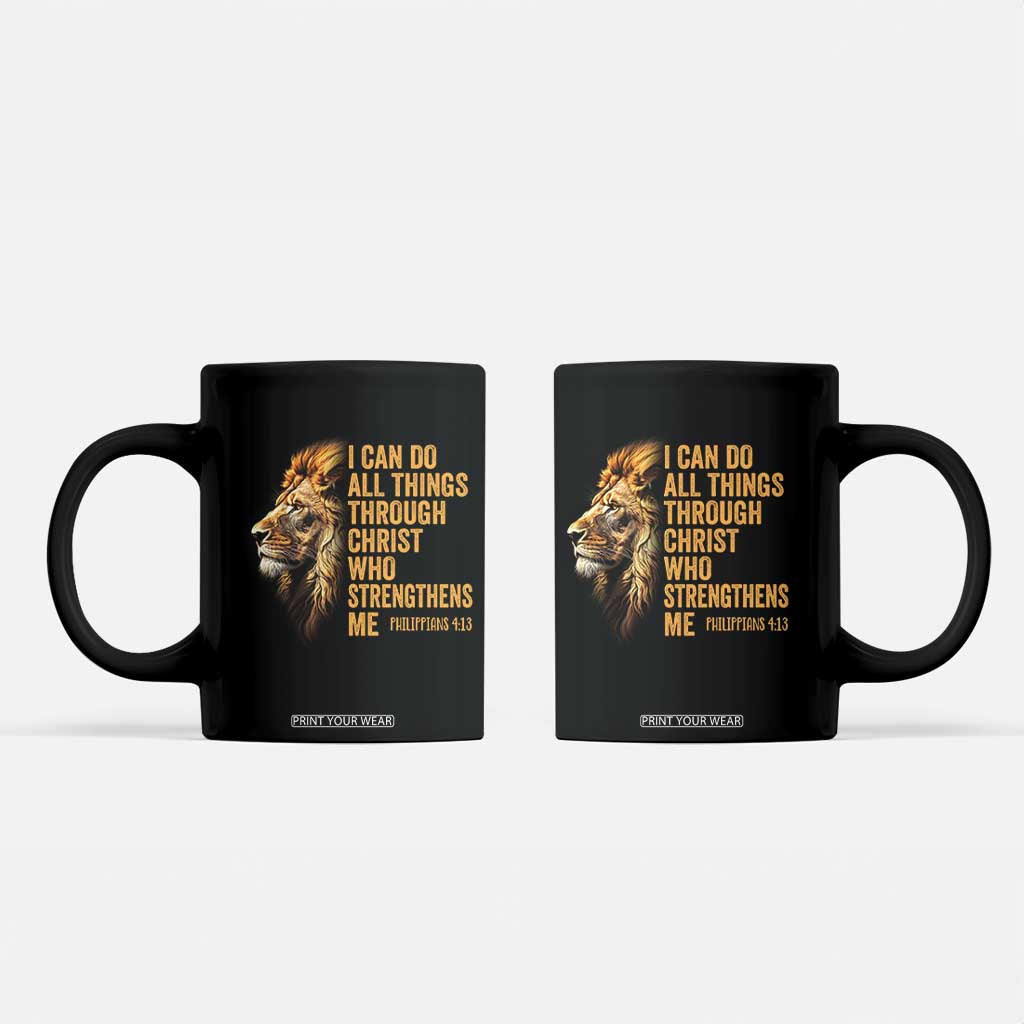 Christian Faith Coffee Mug Philippians 4:13 Religious Lion Strengthens TS02 Black Print Your Wear