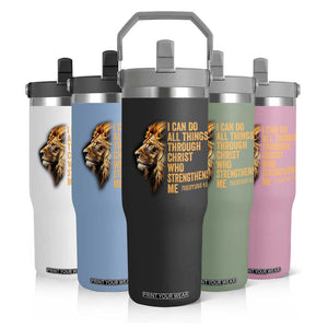 Christian Faith Flip Straw Tumbler Philippians 4:13 Religious Lion Strengthens TS02 Print Your Wear