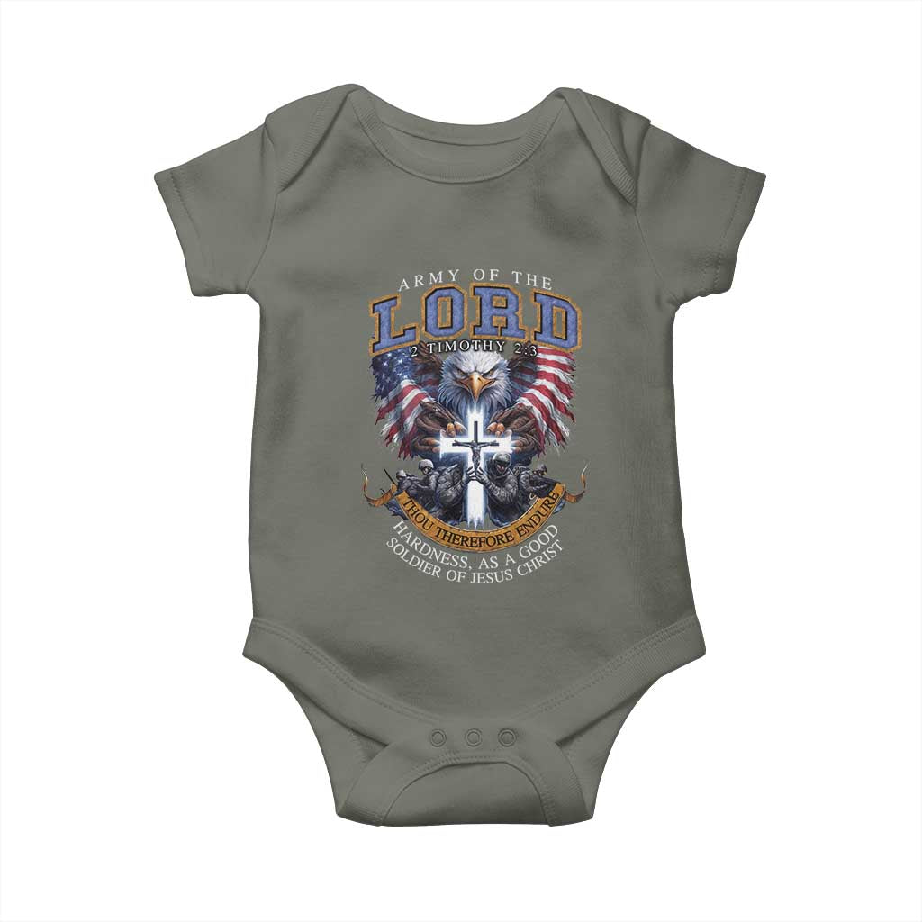 Christian Soldier Baby Onesie Army Of The Lord Thou Therefore Endure Hardness As A Good Soldier TS11 Military Green Print Your Wear