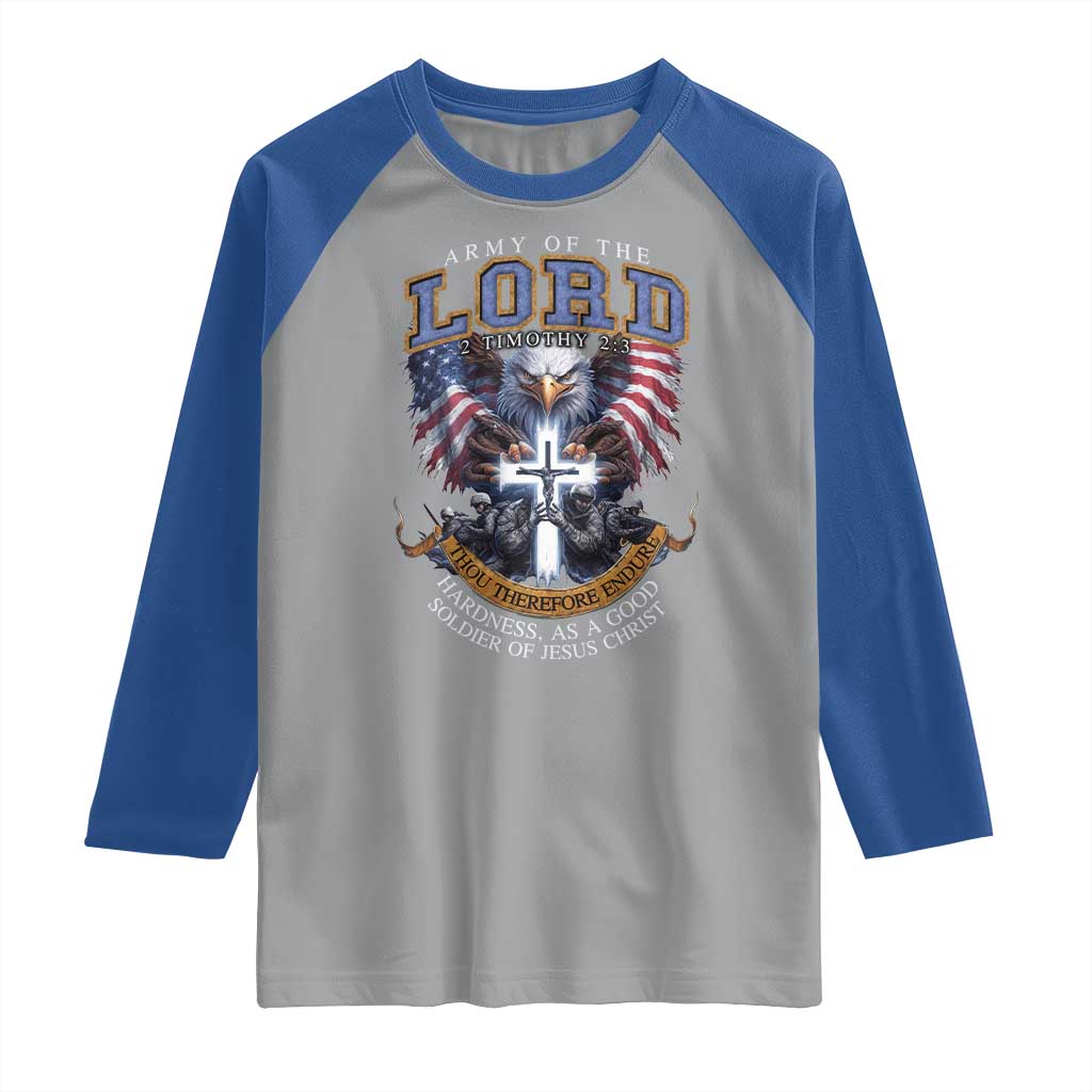 Christian Soldier Raglan Shirt Army Of The Lord Thou Therefore Endure Hardness As A Good Soldier TS11 Sport Gray Royal Print Your Wear